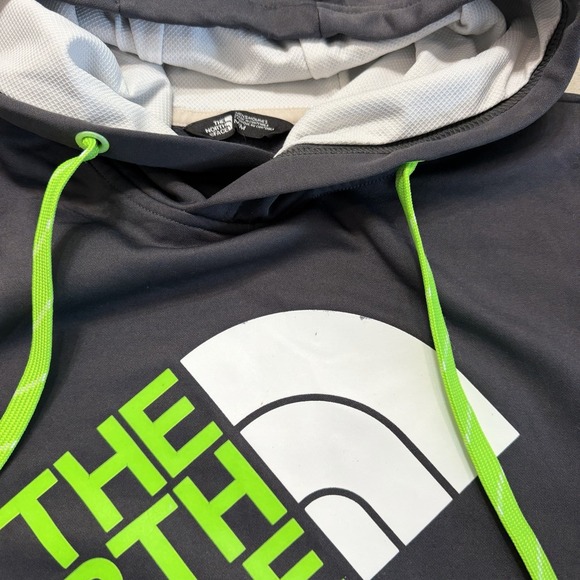 North Face Hoodie Sweatshirt Mens Medium Gray Neon Green Logo Hooded Fleece Gorp - Picture 2 of 5